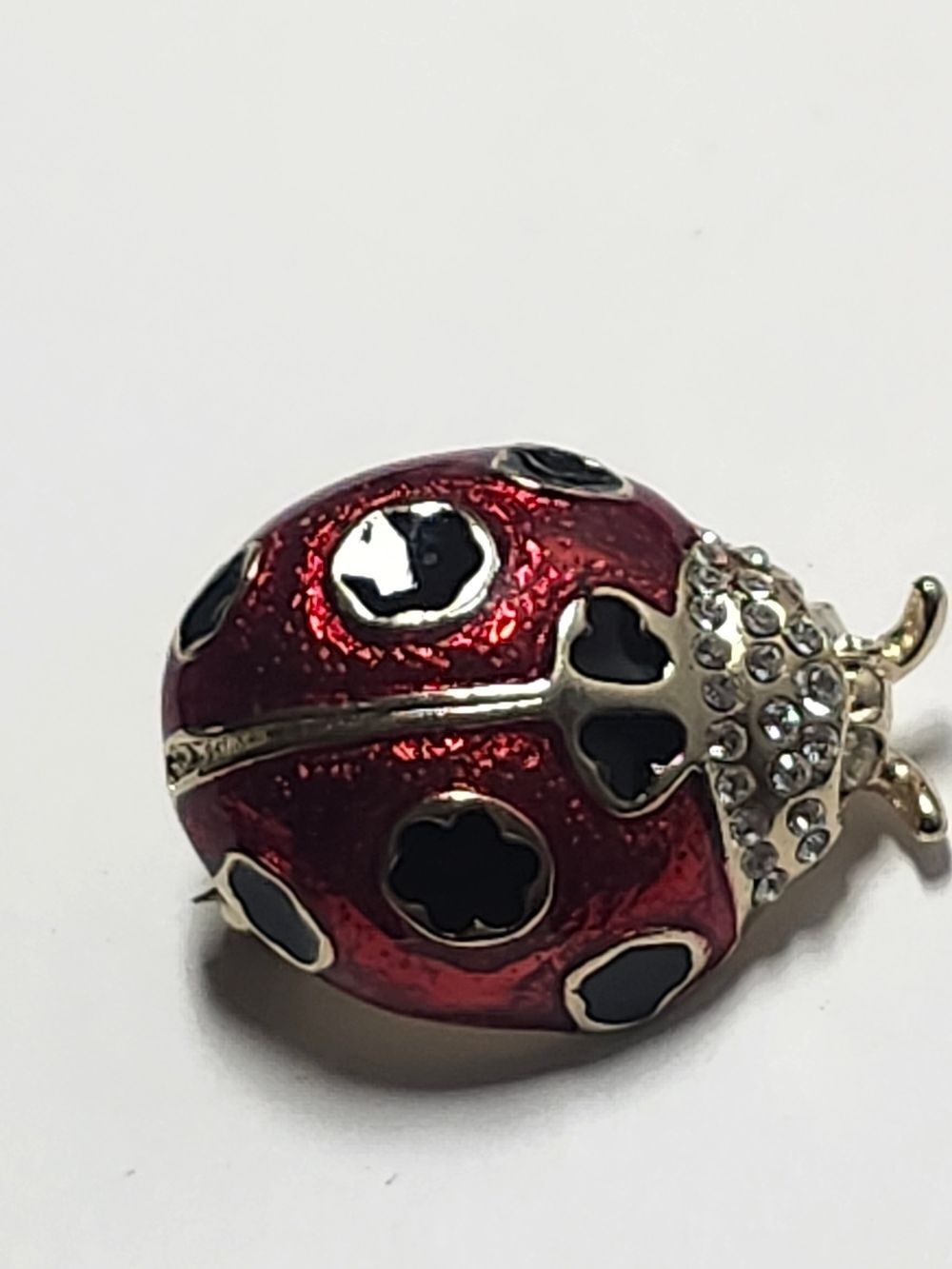 Ladybug Shaped Brooch Pin - Gold And Red Enamel Rhinestones Insect Jewelry